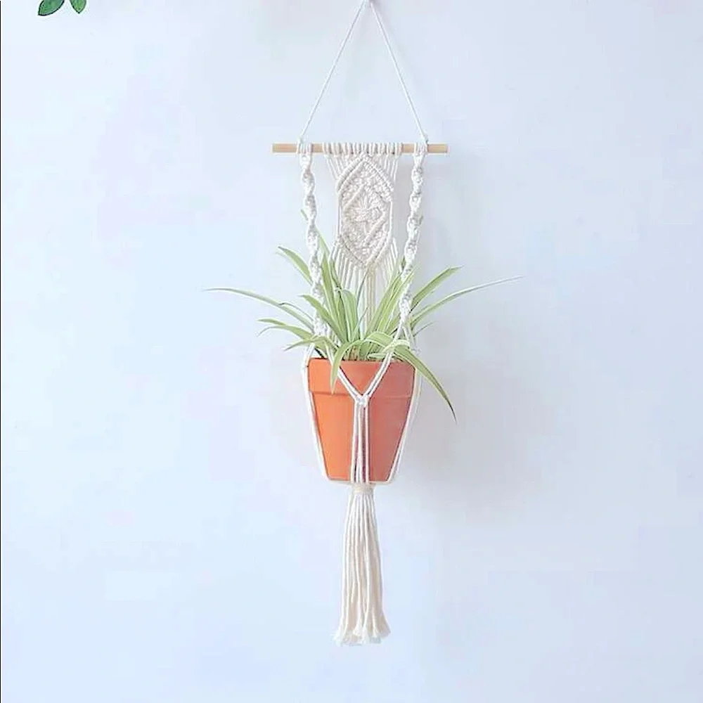 🪴🆕 2 Modern Home Decor Macramé bOhO Style Woven Fiber Artistry Plant Hanger🪴